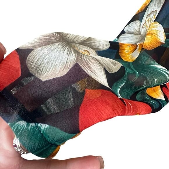 VINTAGE J. Harris 90s Tropical Hawaii Tiered Ruffle Asymmetric Midi Dress Size 4 - Picture 9 of 16